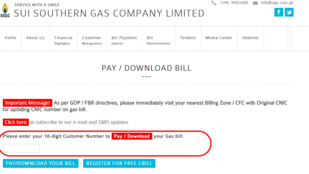 customer number on ssgc official website